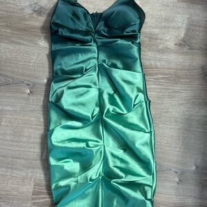 Green ruffle mini dress